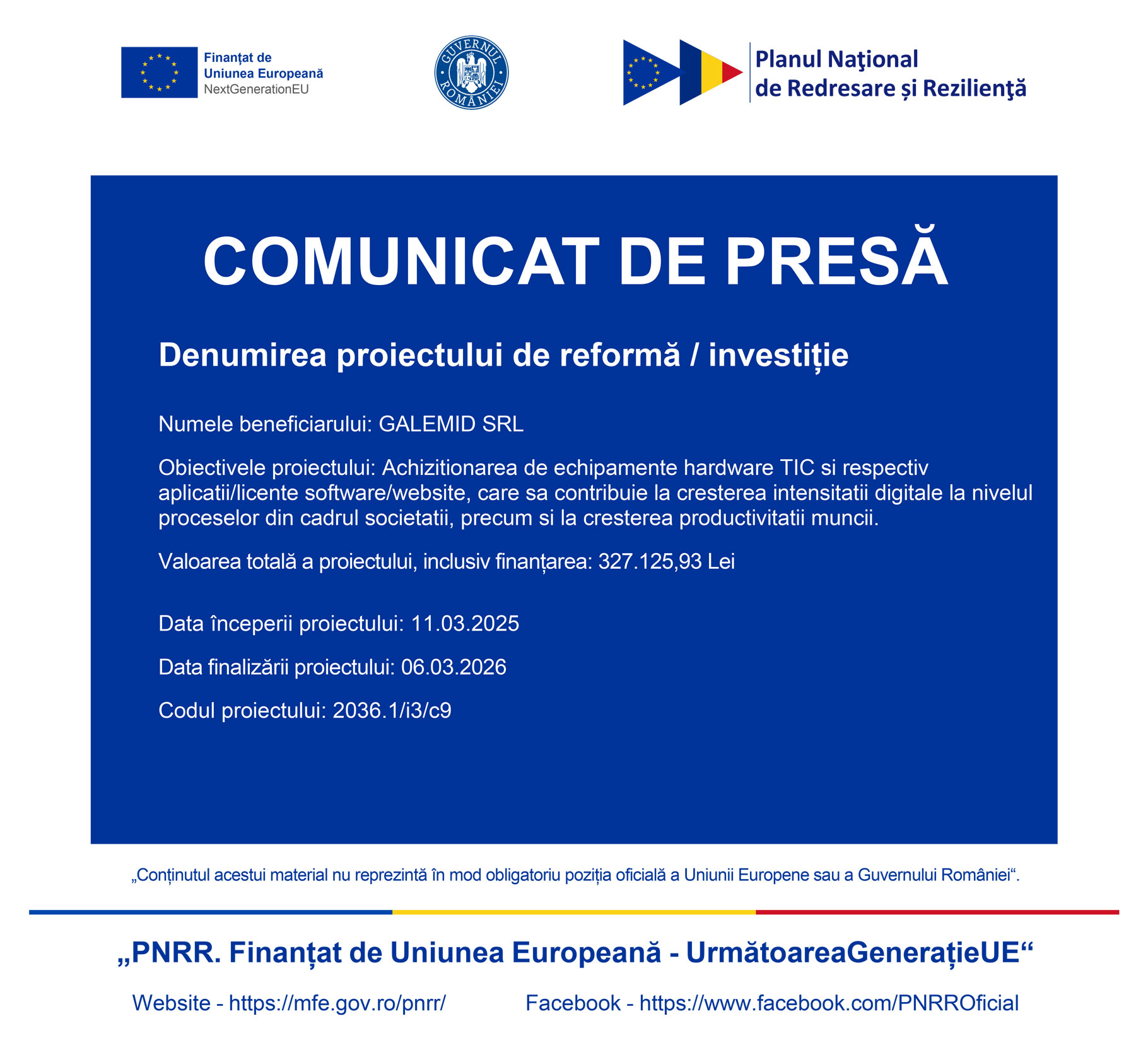 Comunicat de presă Galemid